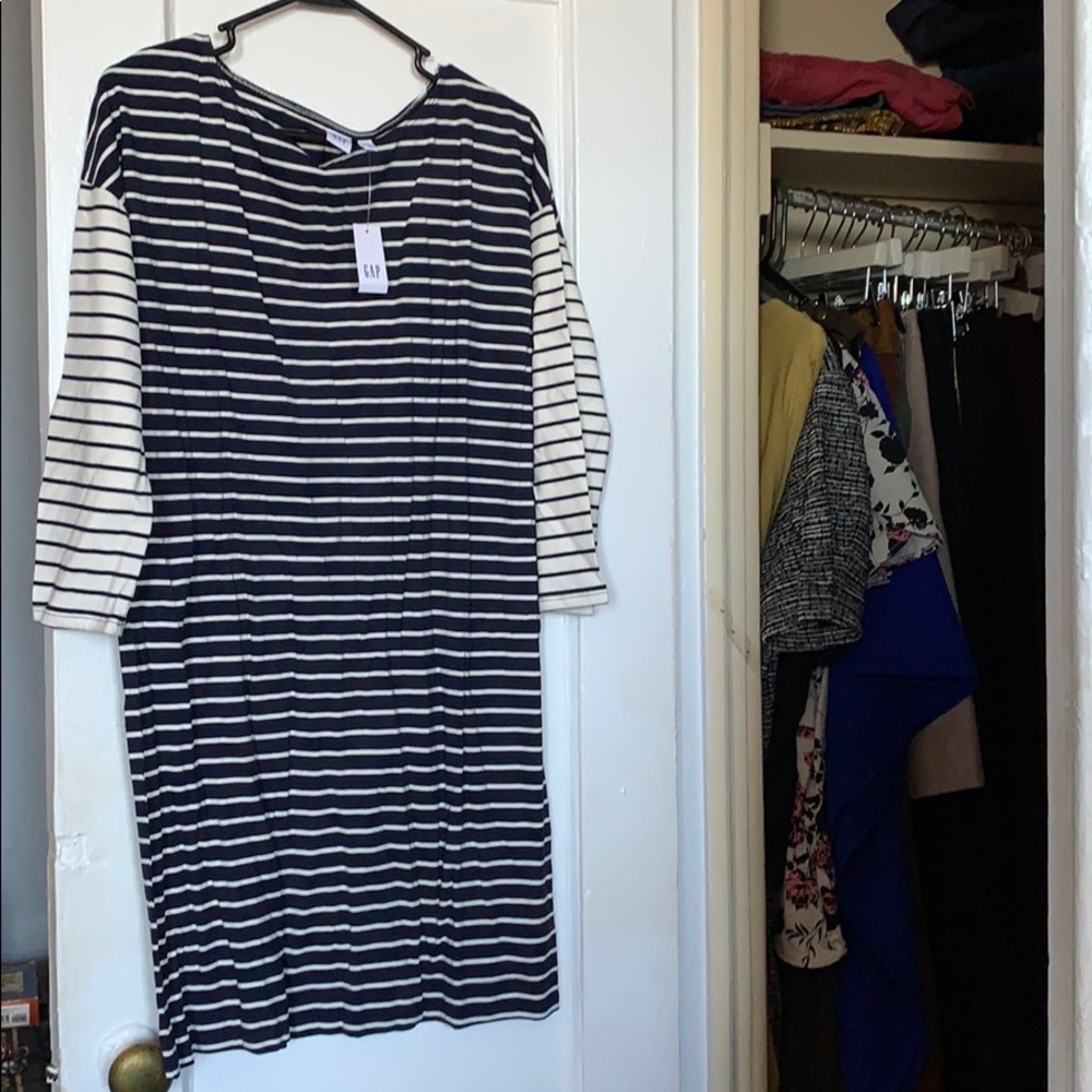 Blue and white striped dress